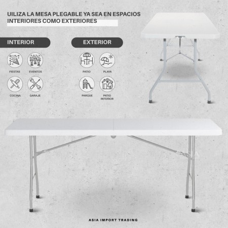 Mesa Plegable Blanca 180 cm | Resistente y Portátil