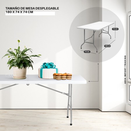 Mesa Plegable Blanca 180cm tipo Maleta Home&Design