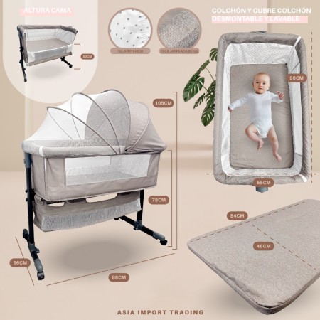 Cuna Colecho con Mosquitero y Altura Ajustable | Asia Import
