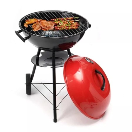 Parrilla a Carbón con Tapa y Ruedas – Tipo Kettle 43 cm Roja