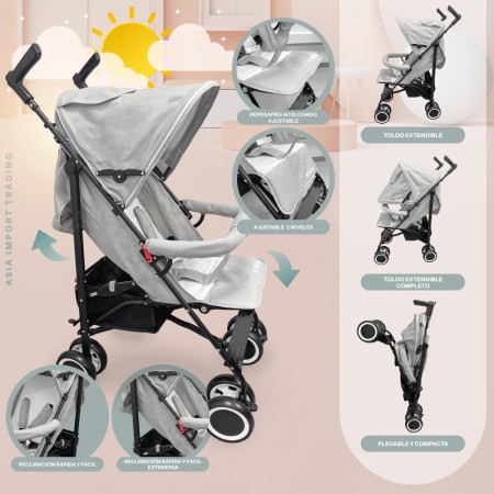 Coche de Paseo Plegable Kidstar | Ligero, Reclinable y Compacto