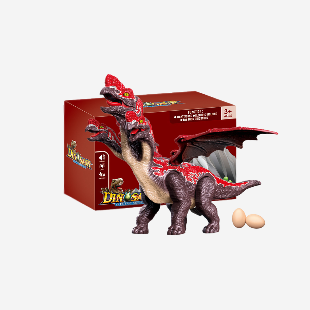 Dinosaurio Interactivo De Tres Cabezas Huevos Led Rugientes