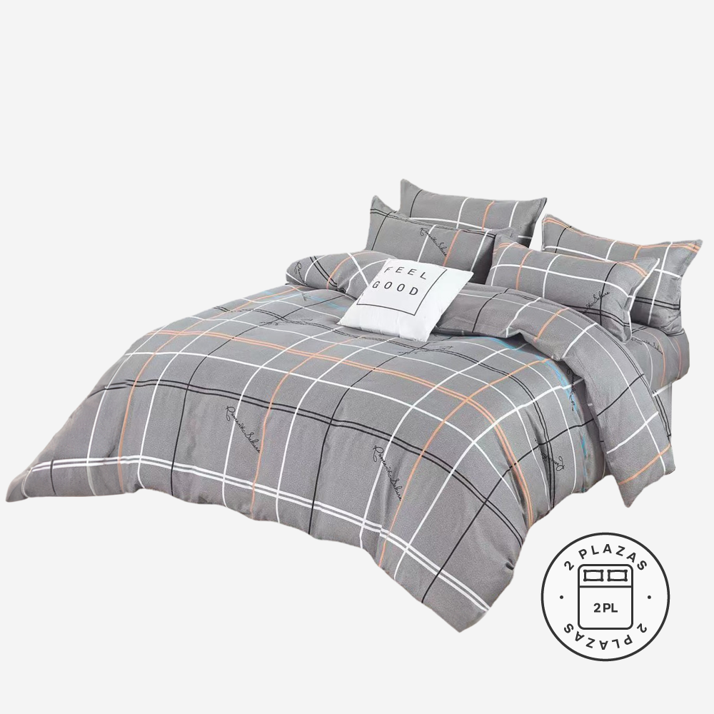 Set Ropa De Cama Sabana + Funda Plumón 2Pl 4Pcs Mod. Ms-007