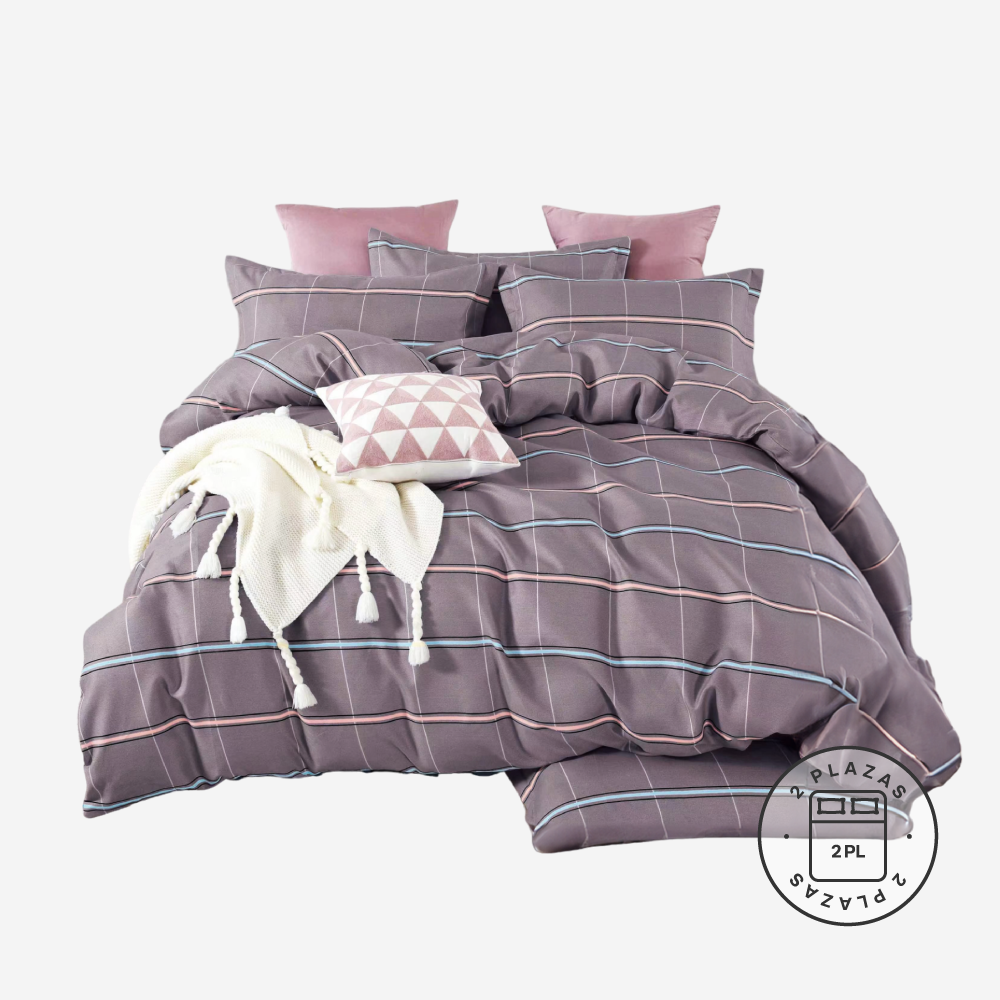 Set Ropa De Cama Sabana + Funda Plumon 2Pl 4Pcs Mod. Ms-009